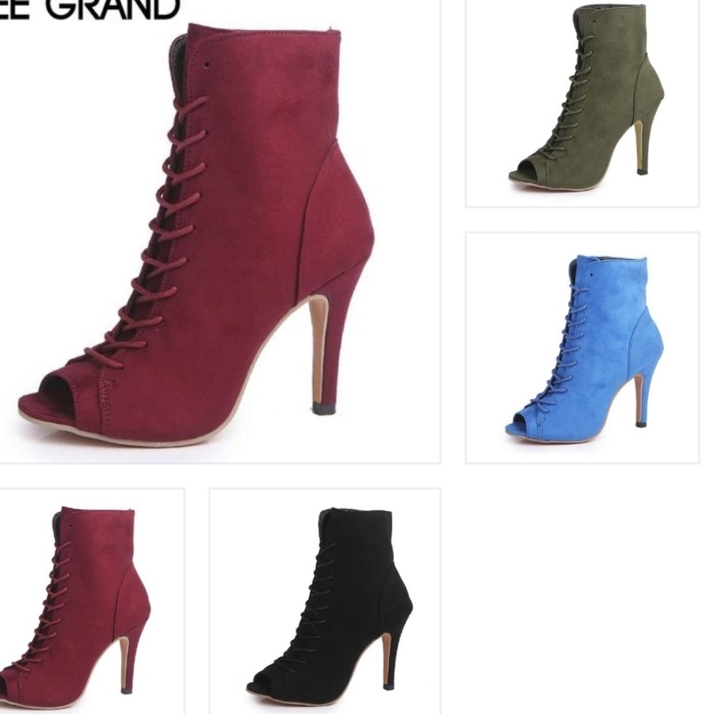 Peep toe lace mid top boots